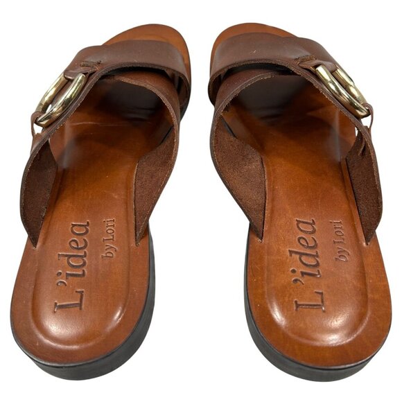 L'idea by Lori Brown Leather Slide Sandals Made in Italy US 9, EU 39 - Picture 7 of 10